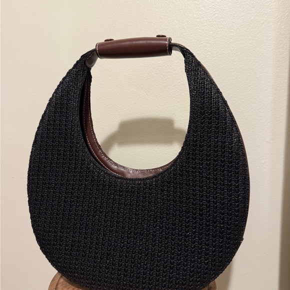STAUD Raffia Moon Tote Leather Trim in Black NWOT - Picture 4 of 5